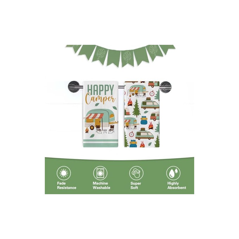 Croar Happy Camper Kitchen Dish Towels Set of 2, Camping