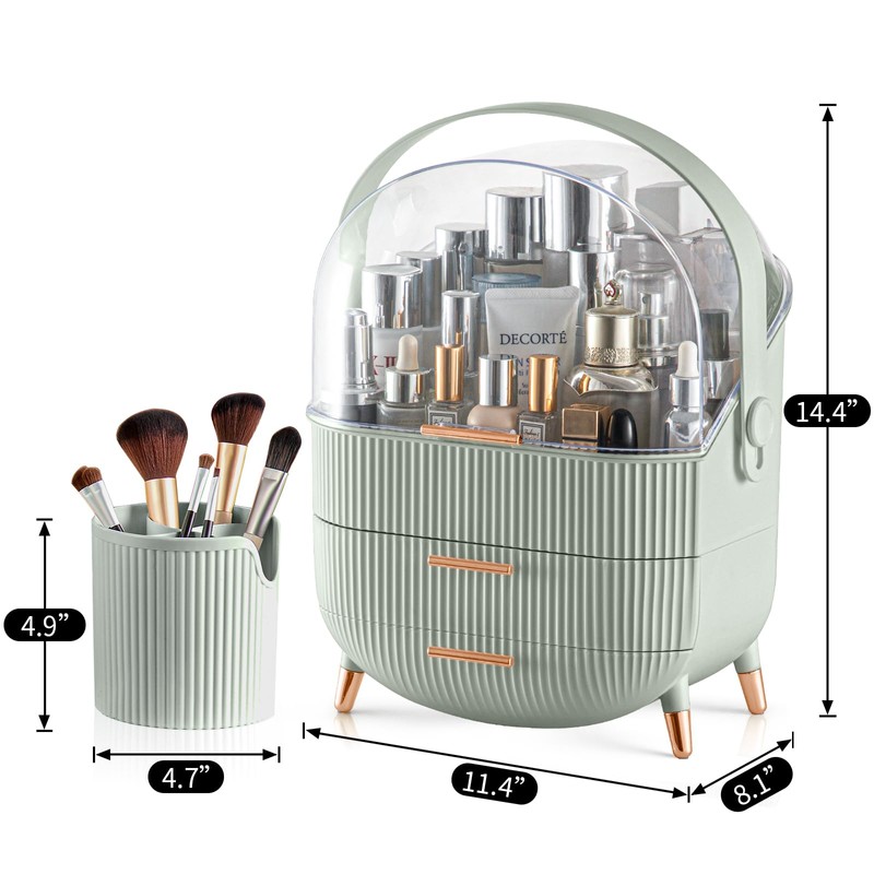 CANITORON Makeup Organizer with 2 Drawers and Brush Storage Box,