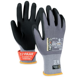 OX-ON Flexible Advanced 1900 Grey Work Gloves, Durable Safety Gloves, Secure & Precise Grip, Protective & Comfortable Nitrile Gloves, Phone Touch Function, Food Contact Sanitised - 12pairs,Size 8/M