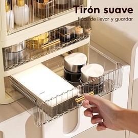 Caja de Almacenamiento de Cosméticos con Cajones 241846.5cm 3 Niveles con puerta transparente,Organizador De Maquillaje 3 Capas, Almacenamiento...    