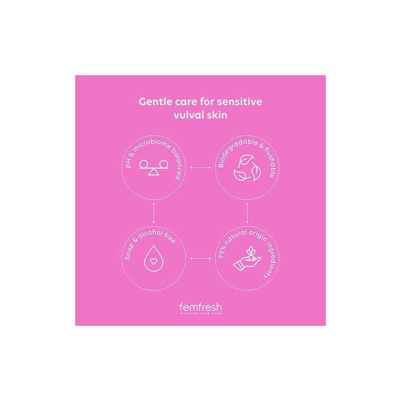 Femfresh Soothing Intimate Wipes, Flushable & Biodegradable Feminine Wipes with