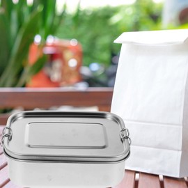 YARNOW Bento Lunch Box Stainless Steel Bento Container Leak Proof Split 2 Section Meal Prep Bowl and Lid Sandwich Pasta Fruit Kids Adult Bento Box Silver 18cm