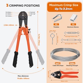 Toyeah 164FT 1/8" Stainless Steel Cable Kit with Wire Rope Crimping Tool and Cable Cutter, Turnbuckle Wire Tensioner Kit, 7x7 Strands Aircraft Cable for Deck Railing, Porch Fence, String Light