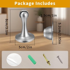Bak Bo 2 Pack Magnetic Door Stopper, Strong Magnetic Door Holder Keep Door Open, Zinc Alloy Door Catch for Wall & Floor Mounting, No Drilling Door Stop with Adhesive Brushed Nickel