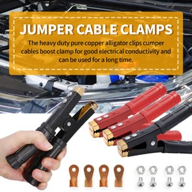 Saihisday - Abrazaderas de cable de puente de batería de 1000 A, abrazaderas de batería de coche resistentes de cobre puro, abrazaderas de cocodrilo de batería para cables de arranque de salto, 4