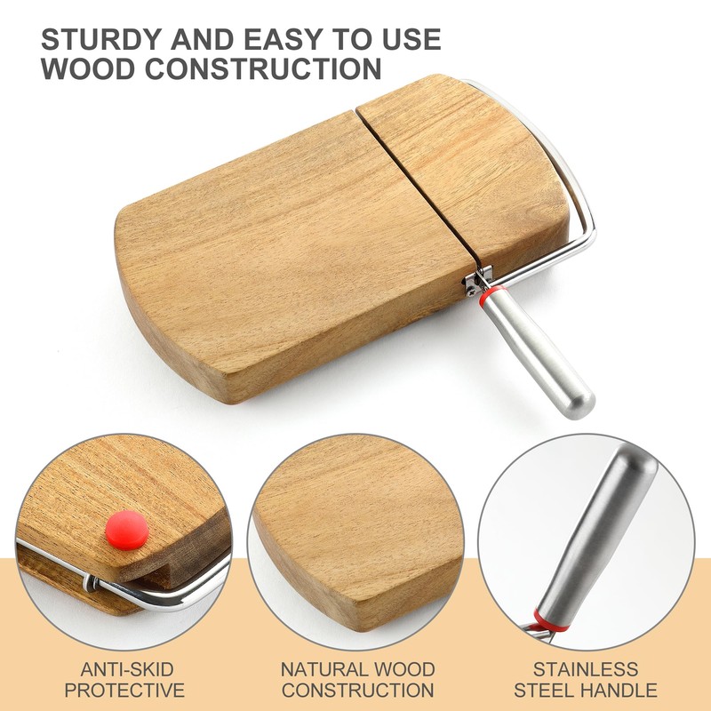 DGLOZE Wooden Cheese Slicer, Cheese Cutter Board with Stainless Steel