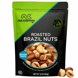 NUT CRAVINGS - Brazil Nuts Roasted & Unsalted - No Shell, Whole (16oz - 1 LB) Packed Fresh in Resealable Bag - Healthy Protein Food Snack, Food Assortments