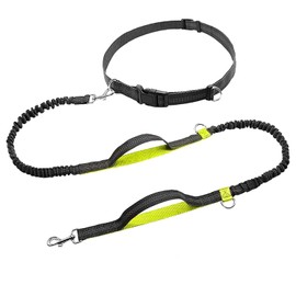 YL TRD Correa para Perros sin Manos con cinturón Ajustable, diseño de Doble Bungee - Perfecto para Correr, Trotar, Caminar (Verde Fluorescente)