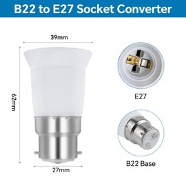 SCNNC SCNNC B22 to E27 base converter, high temperature resistant B22 to E27 lamp base adapter, bayonet B22 socket to E27 lamp base for LED halogen energy saving lamps white, 6 pieces