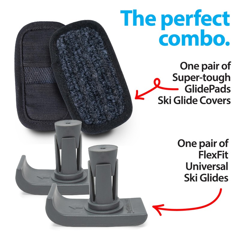 Bundle: Top Glides Flexfit Universal Ski Glides with GlidePads (Gray)
