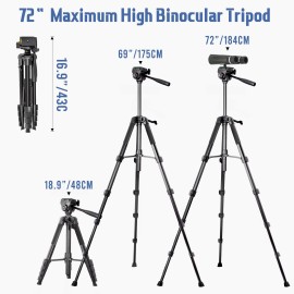 Lusweimi Binocular Tripod, 72” Spotting Scope Tripod Stand with Binocular Adapter and ...