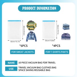 KAYEF Vacuum bags for travel, pack of 10 vacuum bags for travel, travel vacuum bag, clothes bag, space-saving reusable bag