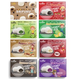 Japanese Mochi 8 Variety Pack: Boba Milk Tea, Taro, Sesame, Hamimelon, Lychee, Green Tea, Peanut & Red Bean in Fusion Select Gift Box
