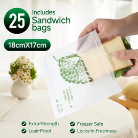 Compostable Sandwich Size Food Storage Bags Freezer and Leak Proof, (50 Eco Zip) Seal well for Sandwich or Fruit Plant-Based BPA-free (50Bags)