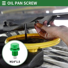 Motoforti Universal Oil Pan Screw Oil Drain Plug Sump Drain Nut Bolt, M14x1.5, Aluminium Alloy, Green, 1 Set