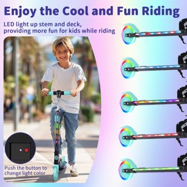 BELEEV Scooters for Kids with Light-Up Wheels & Stem & Deck, 2 Wheel Folding Scooter for Girls Boys, 4 Adjustable Height, Lightweight Kick Scooter with Kickstand for Children Ages 3-12 (Black)