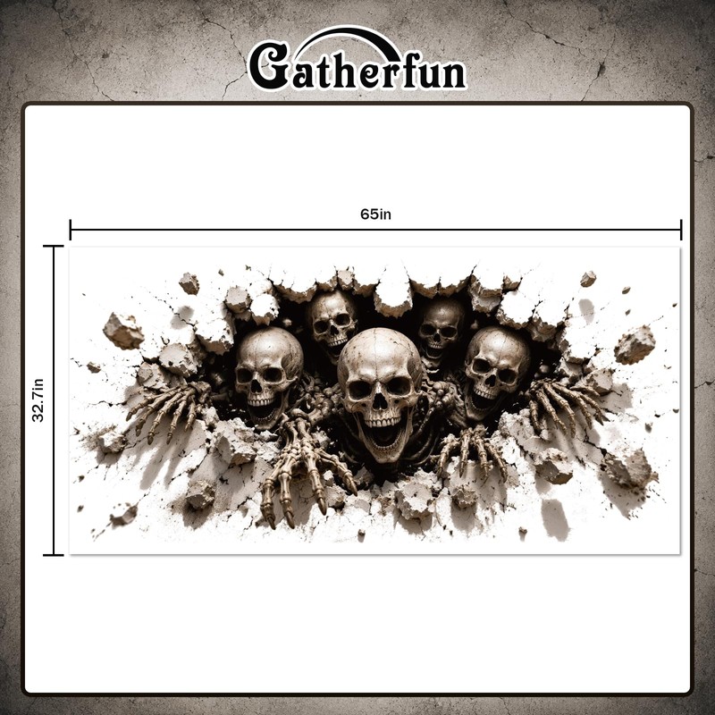 Halloween Decorations Outdoor, Plastic Backdrop 65" x 32.7", Skull Halloween