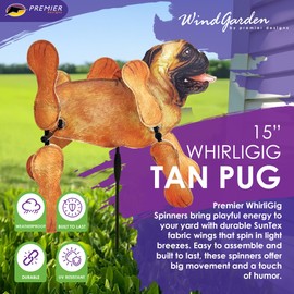Whirligig Spinner Tan Pug 15" – Adorable Dog-Themed Design, Weather-Resistant Outdoor Decor, Durable & Lightweight for Patios, Yards, and Gardens - Eye-Catching Wind Spinner