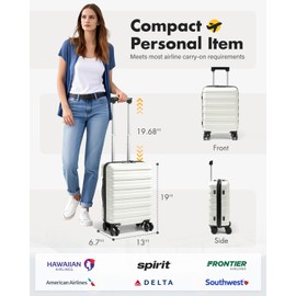 Lekesky 16 Inch Carry On Luggage Airline Approved, Hard Shell Suitcase with TSA Lock, Lightweight Spinner Wheels Durable ABS Compact Carry-On Bag for Travel Weekend Trips Men Women, Beige