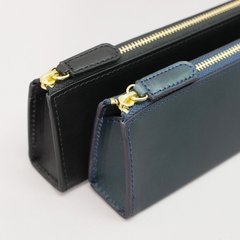 Slip-On Rio Large Leather Zipper Pen Case, nvy