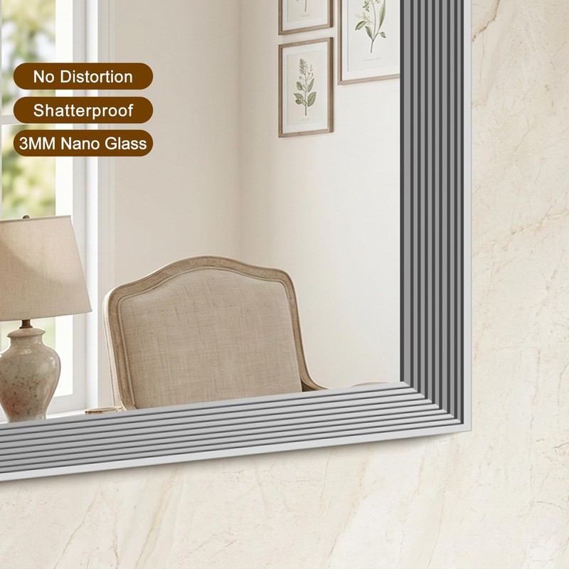 60” x 30” Brushed Silver Large Bathroom Mirror for Over