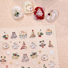 5D Christmas Nail Stickers for Nail Art Self Adhesive Embossed Christmas Tree Nail Art Stickers Winter Snowflake Nail Decals Xmas Bell Nail Design Stickers for Women Girl
