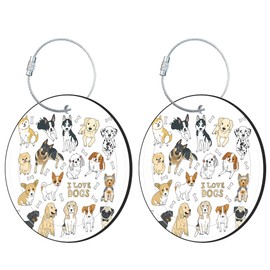 iapodiad Round Luggage Tag for Suitcases,Different Dogs 2 Pack Leather Travel Luggage Tags with Name ID Label Privacy Flap and Steel Loop for Women and Men Suitcases Travel Bags Luggage Bags