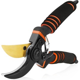 Professional Secateurs with Titanium Blade Rustproof & Ergonomic Handle - Cuts Branches up to 19 mm | Ideal for Roses, Hedges, Trees | Lightweight & Durable (21 cm, Safety Lock)