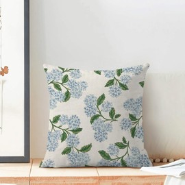 QANOK Spring Summer Pillow Covers 20x20 Set of 2, Blue Hydrangea Flower Decor Farmhouse Floral Throw Pillows Outdoor Decorative Cushion Case Spring Decorations for Home Couch Sofa