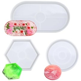 Moldes De Silicona Para Resina, 3 Piezas De Moldes Para Resina Epoxica, Moldes Para Manualidades, Moldes Redondos, Hexagonales Y Ovalados, Para Hacer Joyeria Y Decoracion Del Hogar