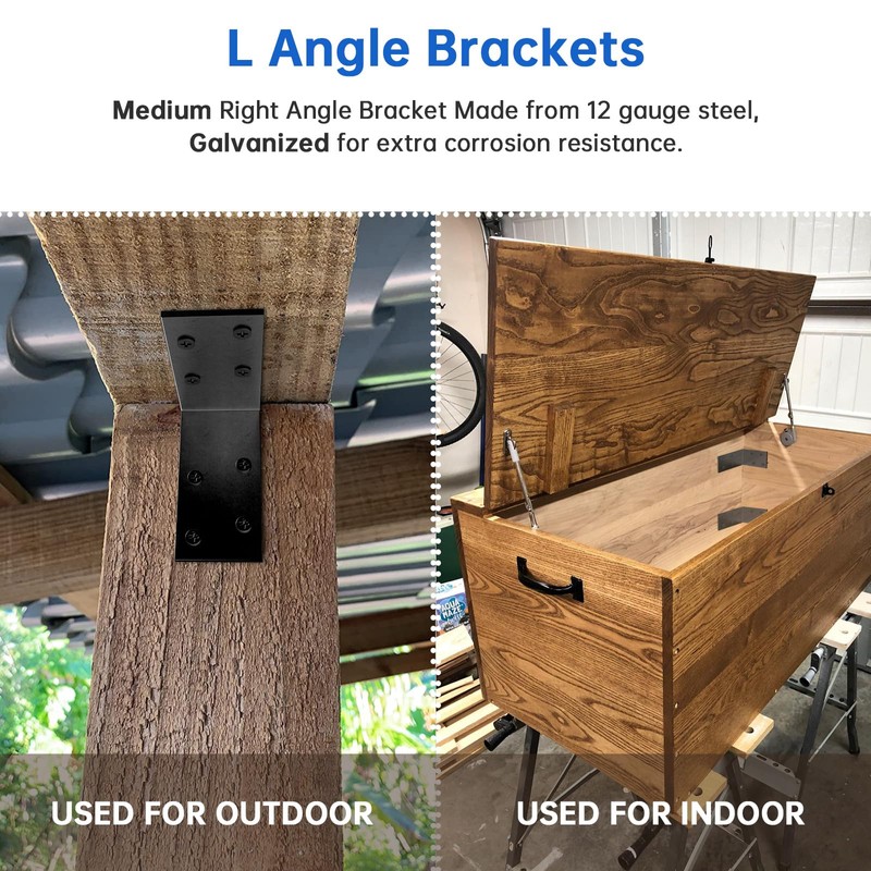 KOMOHOM 1.5x3x3 Inch Galvanized L Bracket, 8PCS 90 Degree Angle