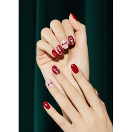 ohora Semi Cured Gel Nail Strips (N Heart Pop) - Works with Any Nail Lamps, Salon-Quality, Long Lasting, Easy to Apply & Remove - Includes 2 Prep Pads, Nail File & Wooden Stick