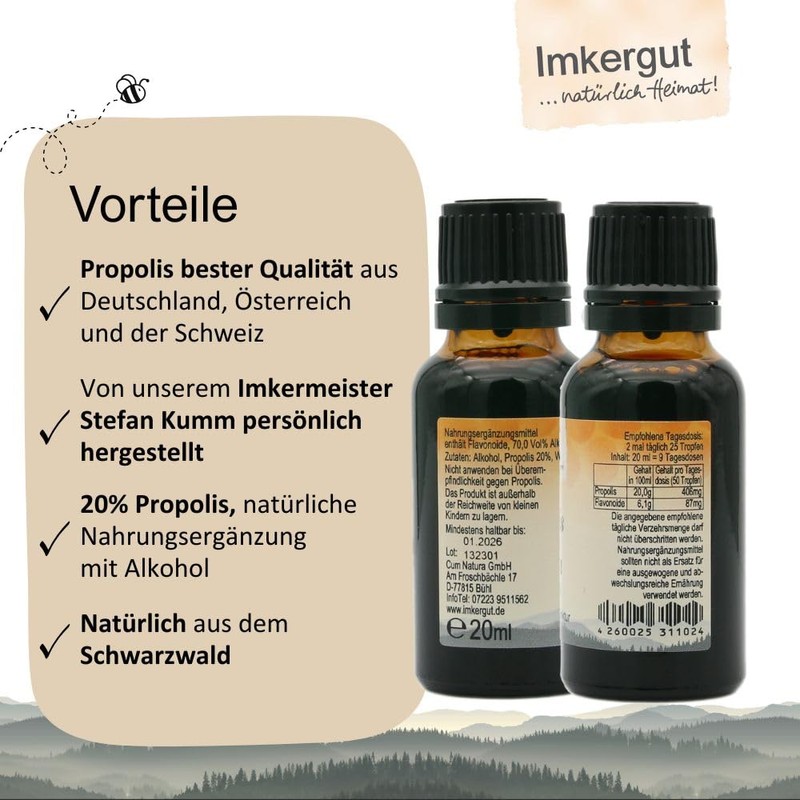 Imkergut Proposan Propolis Tincture, Drops with Alcohol, 20% Propolis, 20
