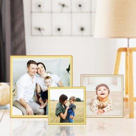 Autjvy 4x4 Picture Frame Champagne Brushed Modern Simple Thin Aluminum Metal Photo Frame with HD Real Glass, Display for Tabletop and Wall Collage. (2 Pack)