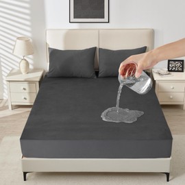 Sufdari Waterproof Mattress Protector Queen Size, Noiseless Mattress Cover with 18" Deep Pocket, Bed Bug Proof and Waterproof Fitted Sheets, Machine Washable Mattress Protectors Dark Gray