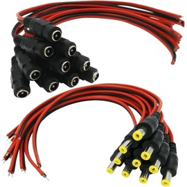 DC Power Pigtail Cable, 10 Pairs CCTV Security Camera DC Power Pigtail Male & Female Cable with 2.1mm x 5.5mm Plugs (10 Pairs, Male & Female)