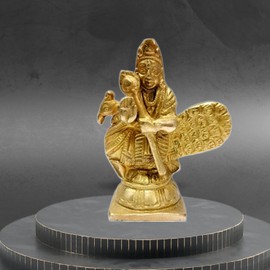 athizay Small Brass Kartik Lord Statue with Peacock Virgin Brass Muruga Figurine 8 cm Brass kartikeya Idol for Home Temple