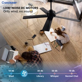Conciseer Modern Ceiling Fans with Lights,52 Inch Ceiling Fans with Remote for Bedroom Living Room Kitchen, 18W 3CCT Dimmable，5 Blades 6 Speed Reversible Quiet DC Motor Black