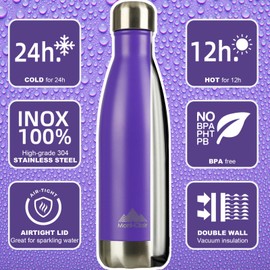 Mont-Clair H2O Stainless Steel Water Bottle, Vacuum Insulated - BPA Free, 12h Hot & 24h Cold Drinks Bottle, Metal, 34 oz Leakproof, Ideal for Adult, Kids, Running - Purple