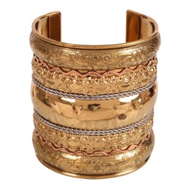¡NUEVO! Touchstone Indian Bollywood Handshaded Pretty Floral Pattern Dramatic Look Slip en un brazalete de joyería de diseñador fácil de usar 3 pulgadas en tonos de cobre de oro para mujeres.
