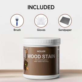 MOLLOR Wood Stain Water Based, Multiple Finishes Wood Oil for Indoor and Outdoor Furniture, Wood Paneling, Cabinets and More, Fast Drying, Low Odor (16oz, Black Walnut with Tools)