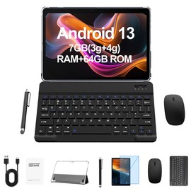 5 in 1 Tablet 10.1 Inch Android 13, Tablet Set with Keyboard, Mouse, Case, Stylus, Quad-Core 2.0Ghz CPU, 7GB(3+4) + 64GB/1TB Expand, 2.4/5G WiFi, 2+8MP Dual Camera Tablet for Entertainment & Office, Learning Tablet Gadgets
