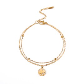 SIPURIS Good Luck Four Leaf Clover Bracelet Irish Shamrock Shape Lucky Charm Bangle Shamrock Heart Arm Ring Amulet Jewelry (Gold/2 link)