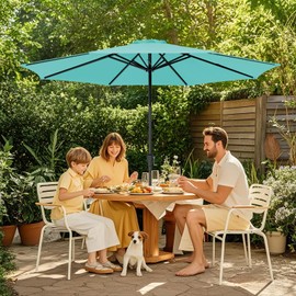 MEWAY 11ft Patio Umbrella Market Table Umbrella with Crank and 8 Sturdy Ribs Outdoor Umbrella for Deck, Garden, Pool and Backyard, Teal