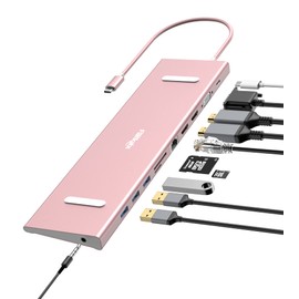 USB C Docking Station Dual Monitor/Triple Monitors, USB C Dock, USB-C Hub with 2 HDMI, PD 100W, SD/TF, Ethernet, 3 USB 3.0 Ports, VAG, Audio,USB C Hub Multiport Adapter for Dell/HP/Lenovo/,etc