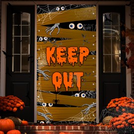 Decoración de cubierta de puerta de Halloween, decoración de tela para puerta de Halloween, decoraciones de Halloween de aterrador, lindas decoracione