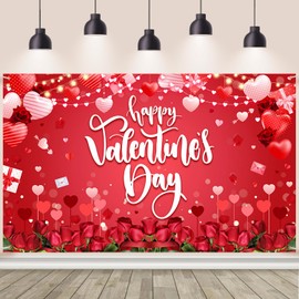 AIBIIN Happy Valentine's Day Backdrop Banner Valentines Day Banner Romantic Hearts Valentines Day Party Decorations Supplies for Indoor Outdoor,Yard,Party Home Decor 70.8 x 43.3 inch