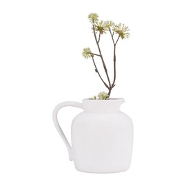 Jarrón de cerámica de 6 pulgadas de largo x 4 pulgadas de ancho x 5 pulgadas, acabado blanco, mango grande y base cilíndrica, elegante y versátil para decoración de bodas, centros de mesa y decoración