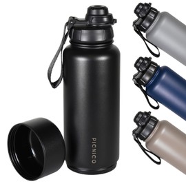 Picnico® Stainless Steel Drinking Bottle, Rotating Storage Space, 32 oz + 8 oz (950 ml + 240 ml), Thermos Flask 950 ml, Leak-Proof Drinking Bottle, BPA-Free Drinking Bottle, 24 Hours Cold and 12 Hours