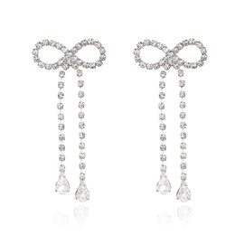 INNERDIVA Ribbon Bow Dangle Earrings Long Tassel Drop Stud Earrings Ribbon Drop Earrings Jewelry Gifts for Women